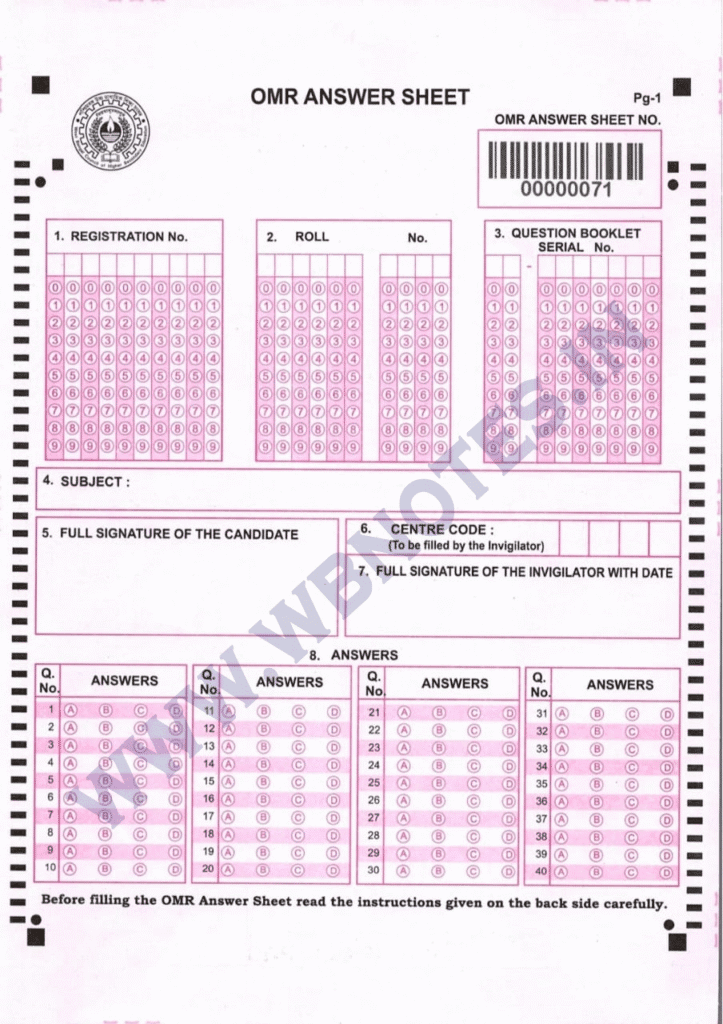 উচ্চমাধ্যমিক তৃতীয় সেমিস্টার OMR Sheet - WBNOTES