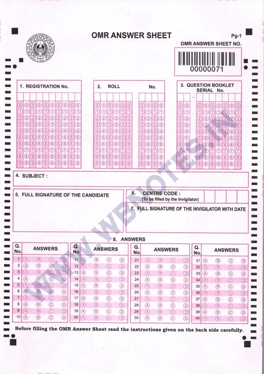 hs 3rd semester OMR sheet